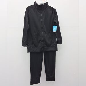 Boys Black Tricot Jogger Set - Zip Jacket & Track Pants (2 PC Set), Size 10/12